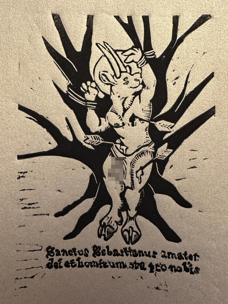 St. Sebastian linocut block print